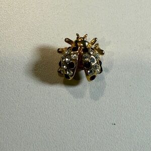 Vintage Gold Tone Ladybug Bug Insect Lapel Pin Brooch Rhinestone Accent Women's